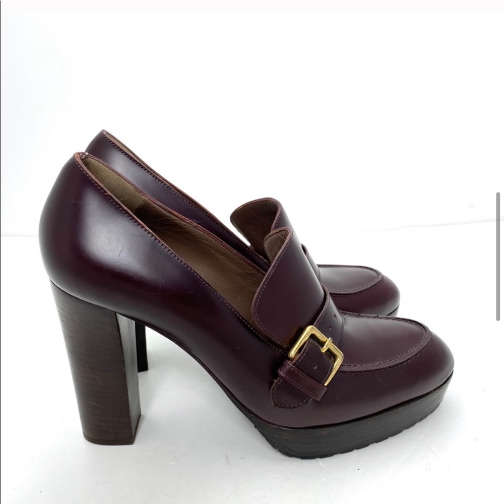 Marni Platform Pumps Burgundy w/ Gold Buckle - Picture 5 of 12